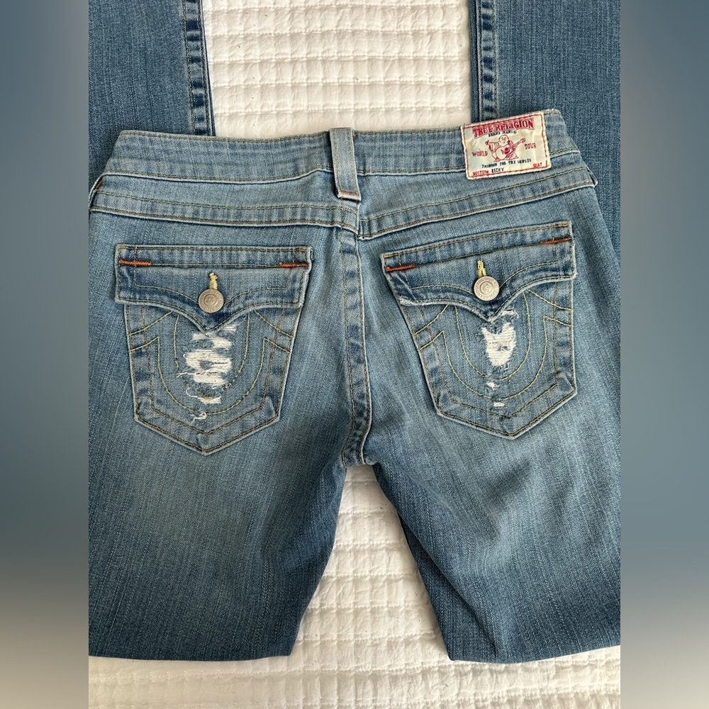 358 True Religion Becky Y2K Low Rise Bootcut Distressed Jeans sz 29 - Picture 6 of 9